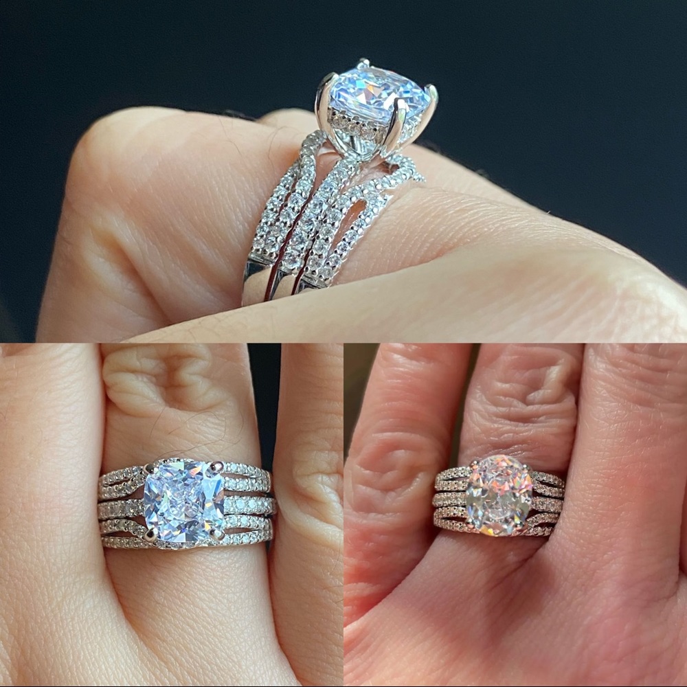 💖 Enhancer Wrap double Wedding Bands Promise vacation replacement bridal ring - Picture 7 of 7